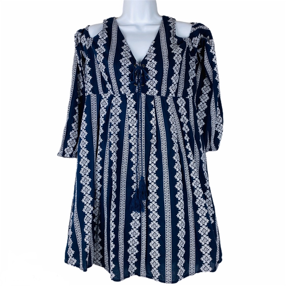 Molly Green Boho Cold Shoulder Dress Blue Size L